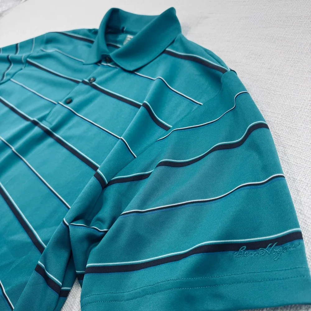 Ben Hogan Performance Golf‎ Polo Shirt Mens XL Teal Blue Striped Short Sleeve